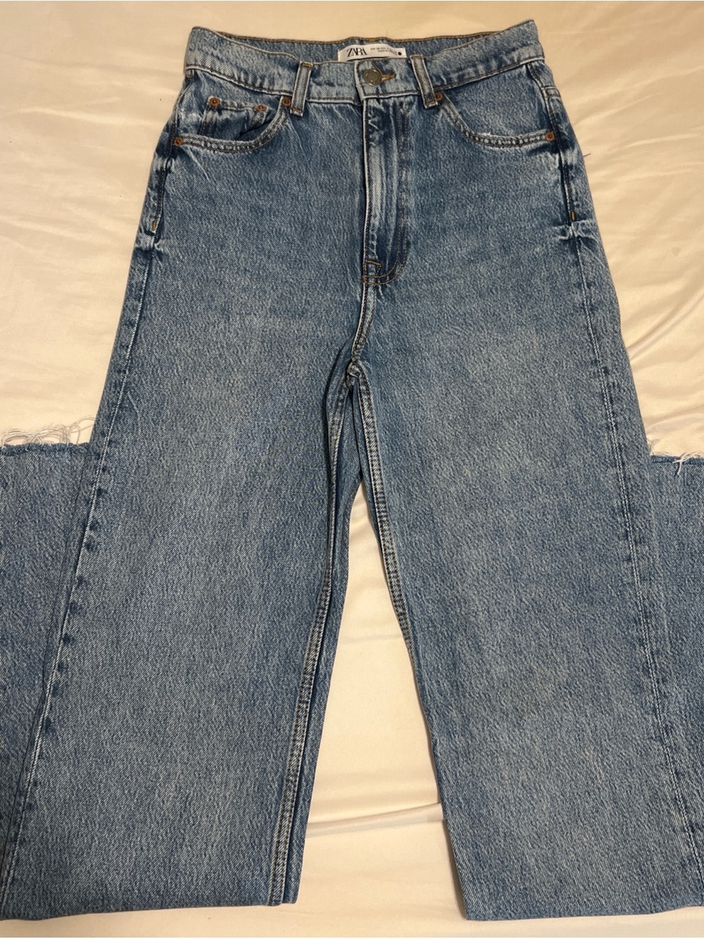 Zara Straight Leg Jeans in Medium Light Blue Wash